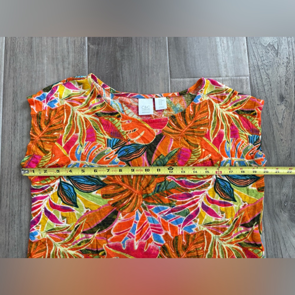 C&C California 100% Linen Tropical Print Boxy Top Size M - Picture 3 of 6